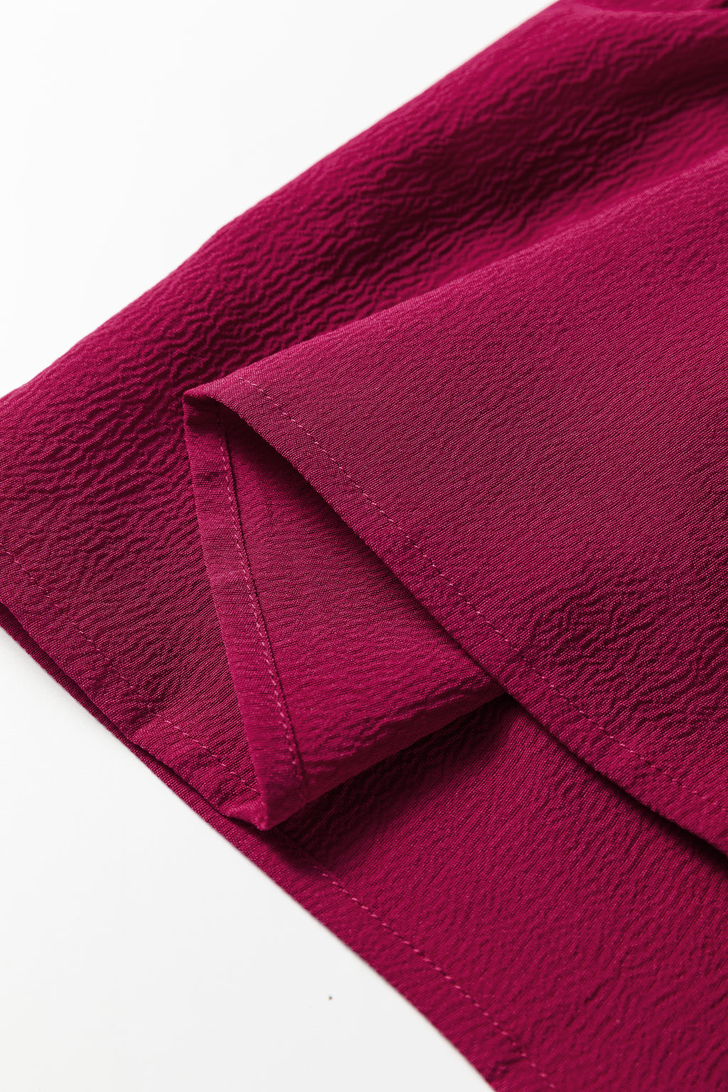 Burgundy Solid Long Sleeve Button V Neck Tiered Maxi Dress