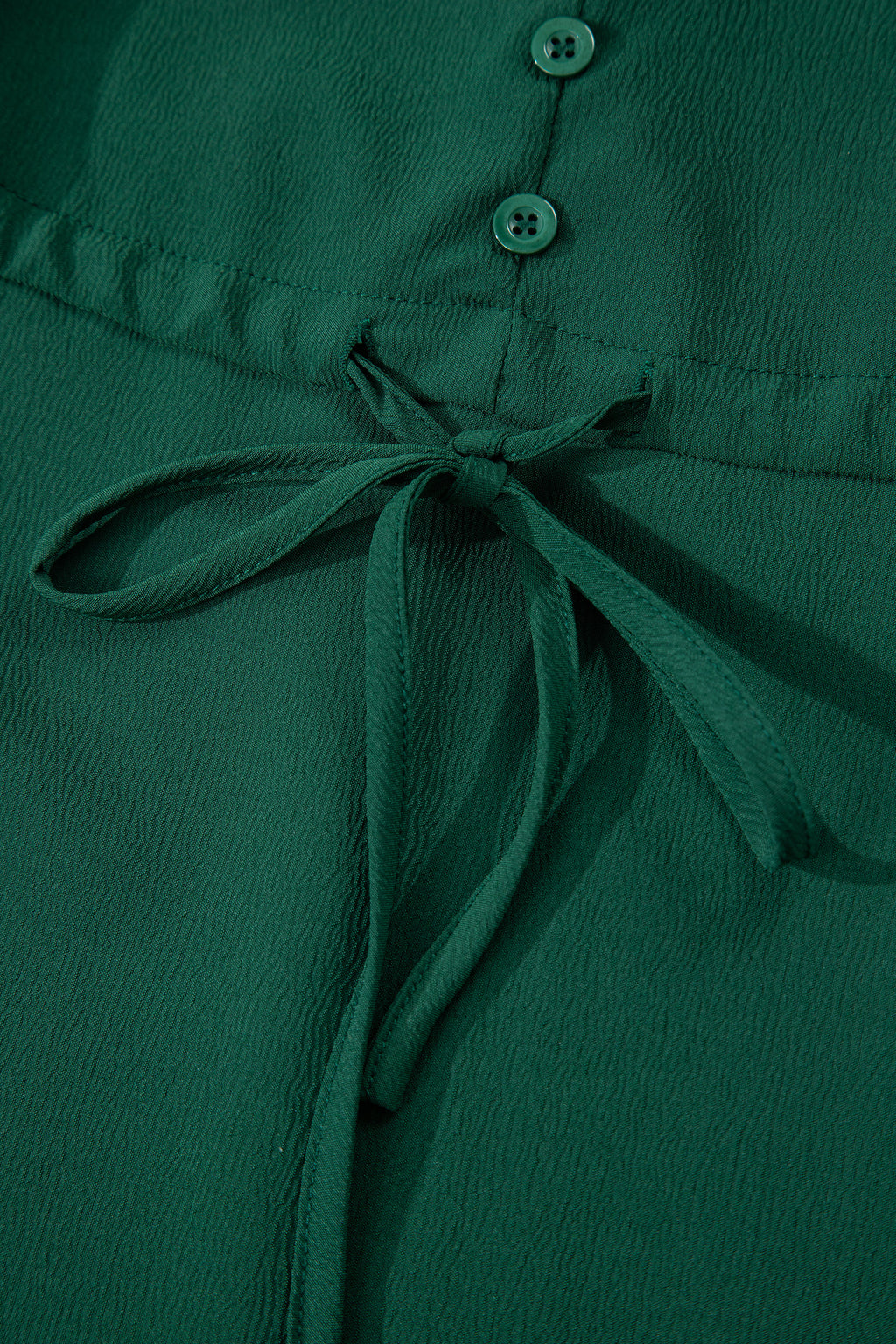 Blackish Green Solid Long Sleeve Button V Neck Tiered Maxi Dress