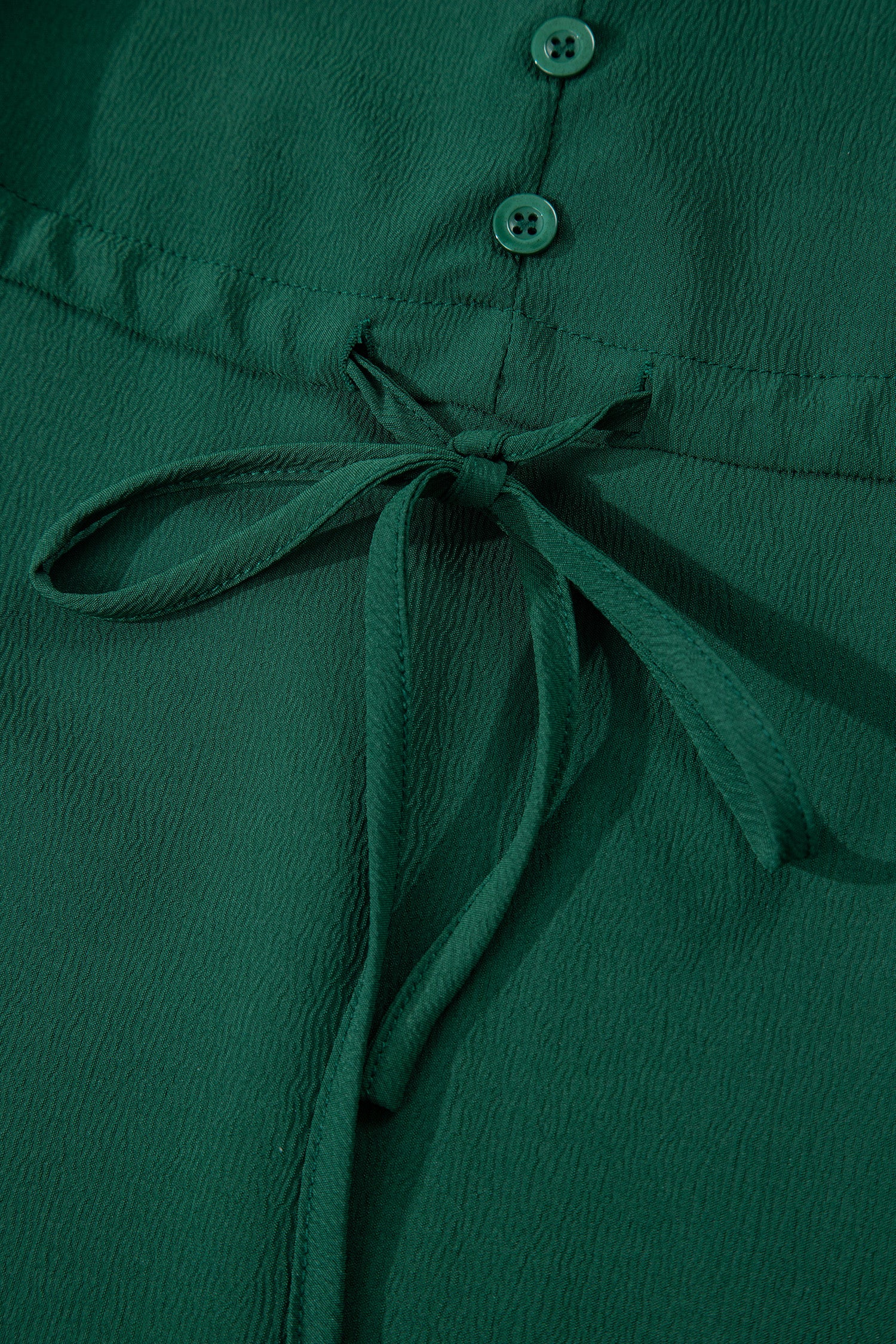 Blackish Green Solid Long Sleeve Button V Neck Tiered Maxi Dress