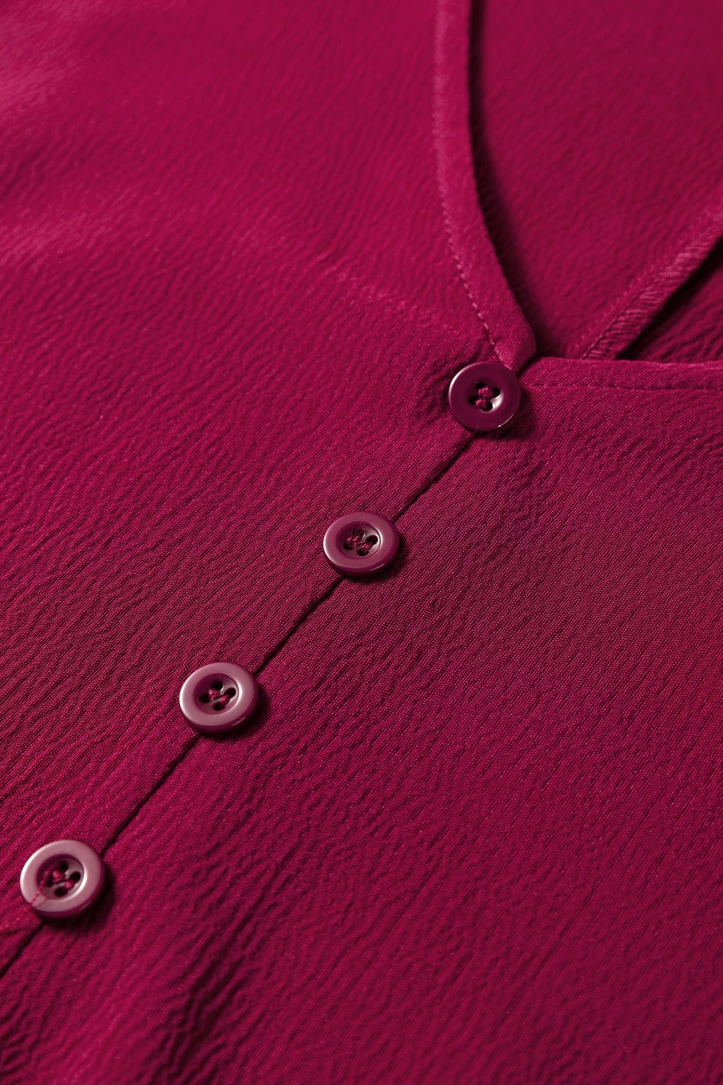 Burgundy Solid Long Sleeve Button V Neck Tiered Maxi Dress