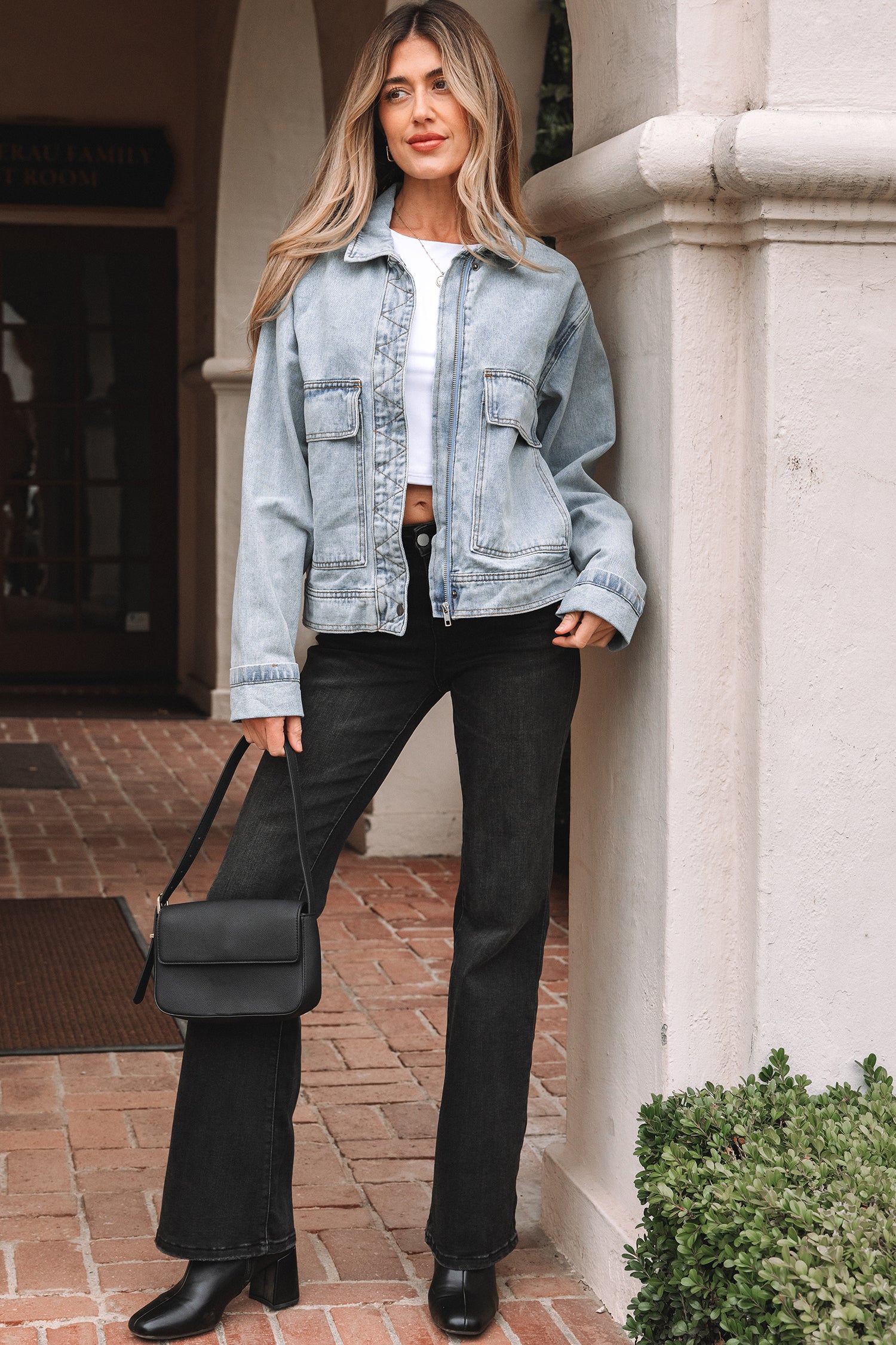 Beau Blue Street Style Zip Up Washed Denim Jacket