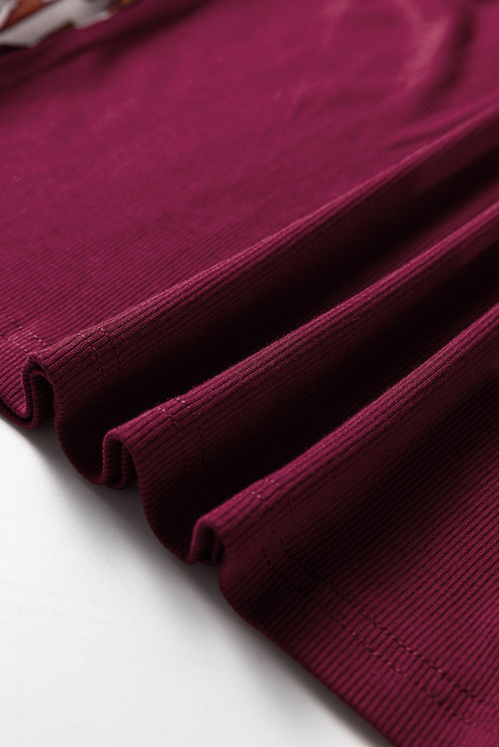 Wild Ginger Contrast Floral Sleeve Solid Ribbed Body Patchwork Long Sleeve Top